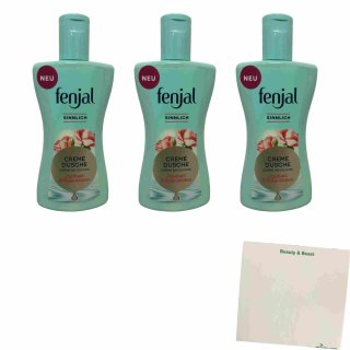 Fenjal Creme Dusche Sinnlich, Jojobaöl & Rosenblüten 3er Pack (3x200ml Flasche) + usy Block