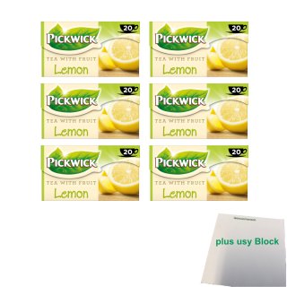 Pickwick Tea with Fruit Lemon (Schwarzer Tee mit Zitrone Teebeutel) 100% natural 6er Pack (6x 20x1,5g) + usy Block
