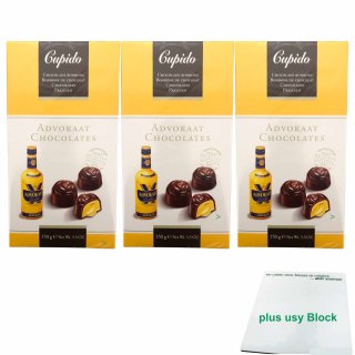 Cupido Advokaat Chocolates 3er Pack (Pralinen mit Likör, 3x 150g Packung) + usy Block