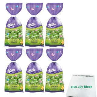Milka Schokoladen Eier Lait-Melk Noisettine 6er Pack (Haselnuss, 6x 100g Beutel) + usy Block