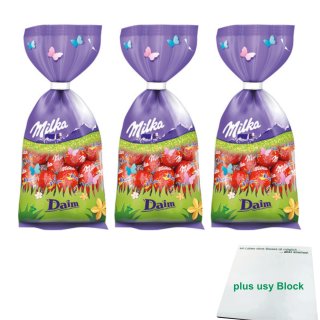 Milka Schokoladen Eier Daim 3er Pack (3x 100g Beutel) + usy Block
