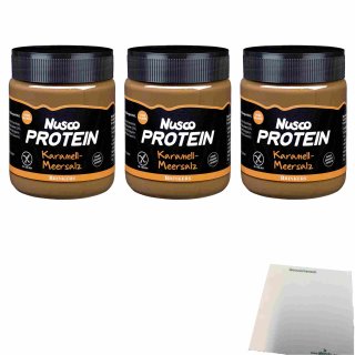 Brinkers Nusco Protein Crunchy Karamell-Meersalz Aufstrich 3er Pack (3x270g Glas) + usy Block