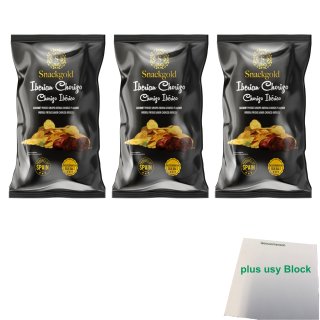 Snackgold Iberian Chorizo Chips 3er Pack (3x 125g Beutel Chips mit Iberischer Chorizo) + usy Block