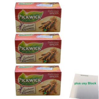 Pickwick Zoethout Liquorice Süßholz Tee 3er Pack (3x 20x2g Teebeutel) + usy Block
