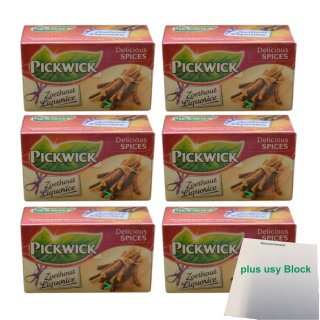 Pickwick Zoethout Liquorice Süßholz Tee 6er Pack (6x 20x2g Teebeutel) + usy Block