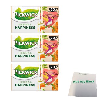 Pickwick Herbal Happiness 3er Pack (3x Kräutertee 20x1,5g) + usy Block