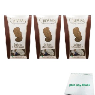 Guylian Sea Horses 3er Pack (3x Seepferdchen Pralinen, 124g Packung) + usy Block