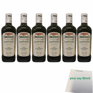 Monini Gran Fruttato Extra Vergine Olivenöl 6er Pack (6x500ml Flasche) + usy Block