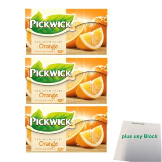 Pickwick Tea with fruit Orange 100% natural 3er Pack (3x 20x1,5g) + usy Block