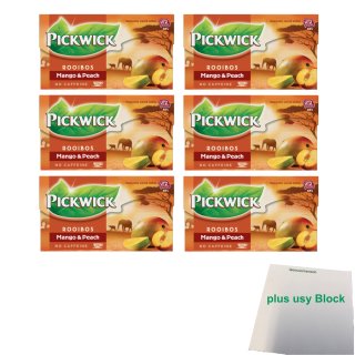 Pickwick Tea Rooibos Mango & Peach no caffeine 6er Pack (6x 20x2g Teebeutel) + usy Block