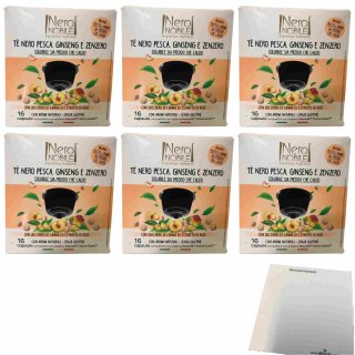Nero Nobile schwarzer Tee Pfirsich Ginseng Ingwer passend für Nescafe Dolce Gusto 6er Pack (6x256g Packung) + usy Block