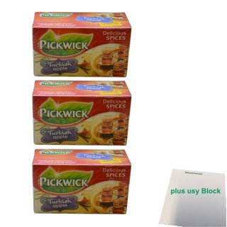 Pickwick Turkish Apple Türkischer Apfeltee 3er Pack (3x 20x1,5g Teebeutel) + usy Block