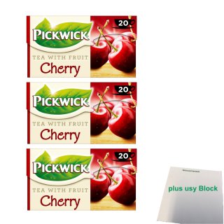Pickwick Tea with fruit Cherry 100% natural 3er Pack (3x 20x1,5g) + usy Block