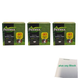 Pickwick Original English Intense Vorteilspackung 3er Pack (3x 40x2g Teebeutel) + usy Block