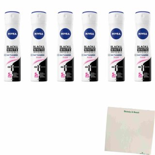 Nivea Deo Spray Black & White Invisible 6er Pack (6x150ml Sprühdose) + usy Block