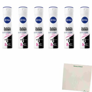 Nivea Deo Spray Black & White Invisible 6er Pack (6x150ml Sprühdose) + usy Block