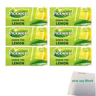 Pickwick Green Tea Lemon 6er Pack (Grüner Tee mit Zitrone, 6x 100x2g Teebeutel, Großpackung) + usy Block