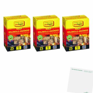 proFagus Holzwolle Kamin- & Grillanzünder 3er Pack (3x25St Packung) + usy Block