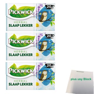 Pickwick Herbal Slaap Lekker 3er Pack (Schlaf gut Kräutertee 3x 20x2g) + usy Block