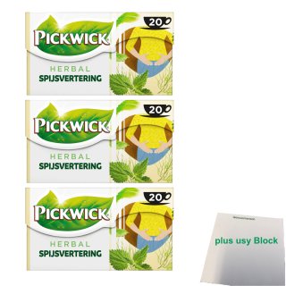 Pickwick Herbal Spijsvertering 3er Pack (Verdauungs- Kräutertee 3x 20x2g) + usy Block