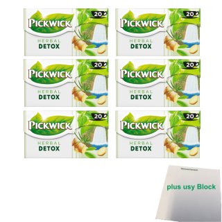 Pickwick Herbal Detox 6er Pack (Kräutertee mit Ingwer 6x 20x2g) + usy Block