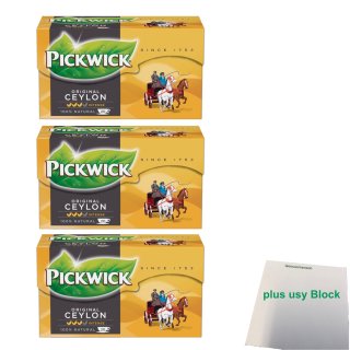 Pickwick Original Ceylon, Schwarztee 3er Pack (3x 20x2g Teebeutel) + usy Block