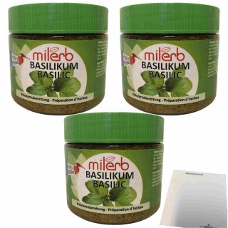 Milerb Basilikum Kräuterzubereitung 3er Pack (3x350g Dose) + usy Block