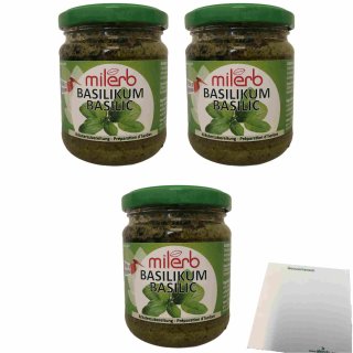 Milerb Basilikum Kräuterzubereitung 3er Pack (3x200g Glas) + usy Block