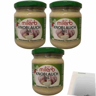 Milerb Knoblauch Kräuterzubereitung 3er Pack (3x200g Glas) + usy Block