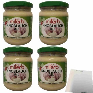 Milerb Knoblauch Kräuterzubereitung 4er Pack (4x200g Glas) + usy Block