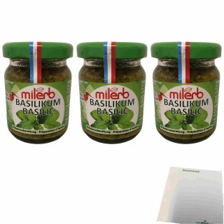 Milerb Basilikum Kräuterzubereitung 3er Pack (3x50g Glas) + usy Block