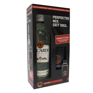 Bacardi Superior Rum Carta Blanca 37,5% 0,7L mit Cocktail Shaker