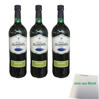 Culinaria Natives Olivenöl Extra Premium aus Griechenland 3er Pack (3x 1 Liter Flasche) + usy Block