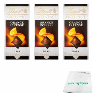 Lindt Excellence Orange Intense Chocolat Noir 3er Pack (3x100g Tafel) + usy Block