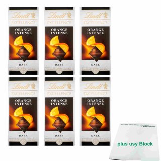 Lindt Excellence Orange Intense Chocolat Noir 6er Pack (6x100g Tafel) + usy Block