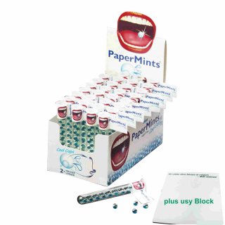 PaperMints Cool Caps Mint Sugarfree Röhrchen 32er Pack (32x18 Frischeperlen mit Minzgeschmack) + usy Block