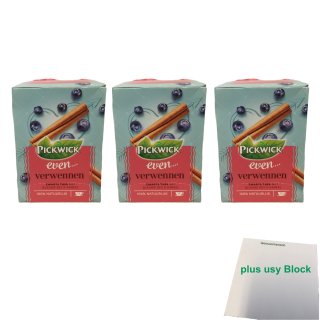Pickwick even... Verwennen Schwarzer Tee mit Blaubeere & Zimt 3er Pack (3x 15x1,5g Teebeutel) + usy Block