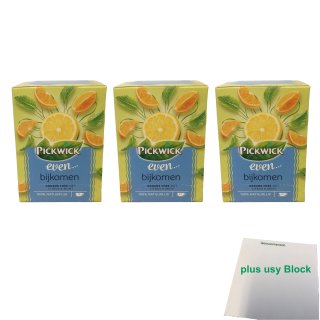 Pickwick even... Bijkomen Grüner Tee mit Zitrone & Minze 3er Pack (3x 15x1,5g Teebeutel) + usy Block