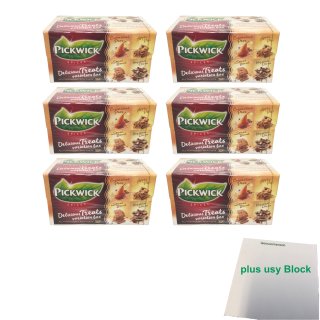 Pickwick Delicious Treats Variation Box 6er Pack (Karamell-Birne, Apfelkuchen, Gewürzter Keks, Haselnuss-Kakao 6x 20x1,5g) + usy Block