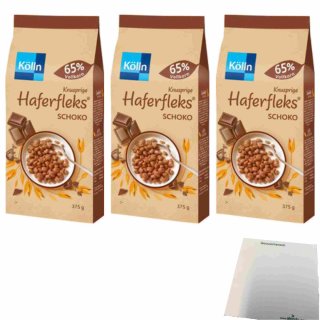 Kölln Knusprige Haferfleks Schoko 3er Pack (3x375g Beutel) + usy Block