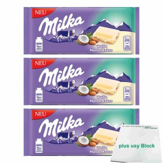 Milka Weiße Mandel Kokos 3er Pack (3x90g Tafel) + usy Block