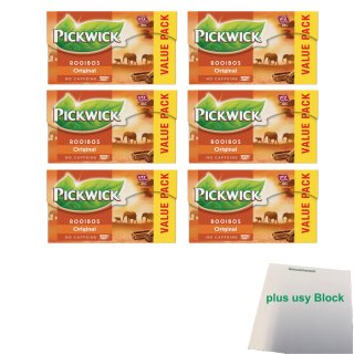 Pickwick Rooibos Original Vorteilspackung Rotbusch Tee 6er Pack (6x 40x1,5g Teebeutel) + usy Block