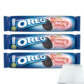 Oreo Strawberry Cheesecake Flavour Cookies 3er Pack (3x154g Rolle) + usy Block