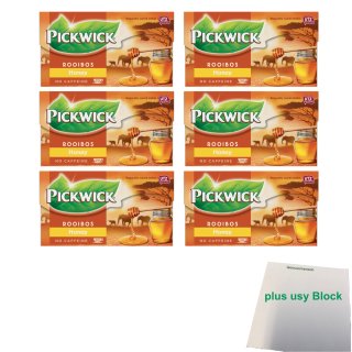 Pickwick Rooibos Honey Rotbusch Tee mit Honig 6er Pack (6x 20x1,5g Teebeutel) + usy Block
