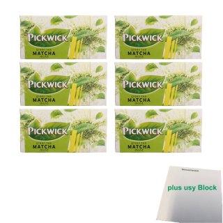 Pickwick Green Tea Matcha Mint Grüner Tee mit Minze 6er Pack (6x 20x1,5g Teebeutel) + usy Block