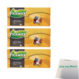Pickwick Original Ceylon 3er Pack (Schwarztee 3x 20x4g Teebeutel) + usy Block