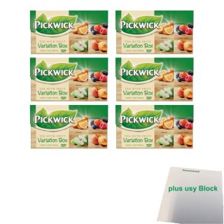 Pickwick Tea with Fruit Variation Box 6er Pack (Orange, Forest Fruit, Apple, Peach, 6x 20x1,5g) + usy Block