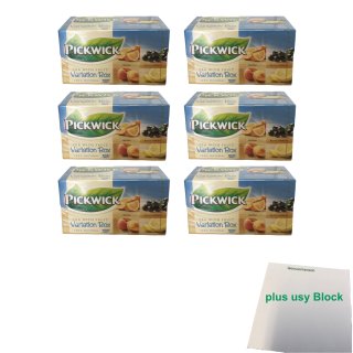 Pickwick Tea with Fruit Variation Box 6er Pack (Orange, schwarze Johannisbeere, Pfirsich, Zitrone 6x 20x1,5g) + usy Block