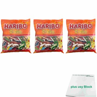 Haribo Croco 3er Pack (3x1000g Beutel) + usy Block