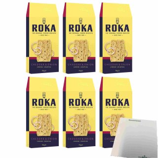 Roka Cheese Crispies Cheddar Onion 6er Pack (6x70g Packung Cracker mit Käse & Zwiebeln) + usy Block